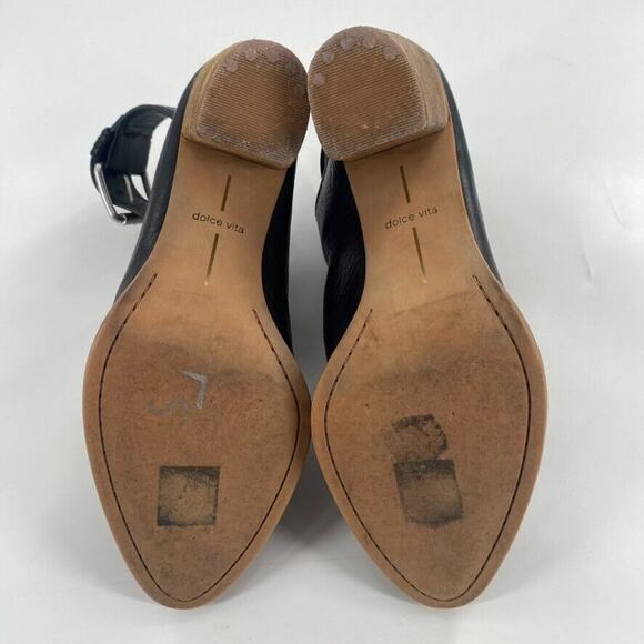 Dolce Vita Jacklyn Stacked High Heel Bootie Womens Sz 9 Black Leather Slingback - Picture 3 of 8